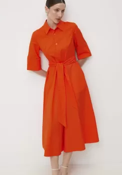 Answear Lab rochie din bumbac culoarea portocaliu, midi, evazati imagine