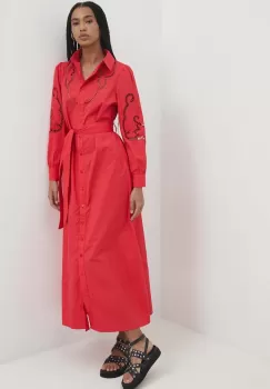 Answear Lab rochie din bumbac culoarea rosu, maxi, evazati imagine