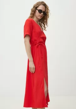 Answear Lab rochie din bumbac culoarea rosu, midi, evazati imagine