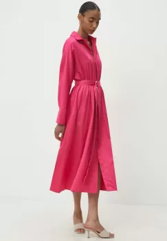 Answear Lab rochie din bumbac culoarea roz, midi, evazati imagine