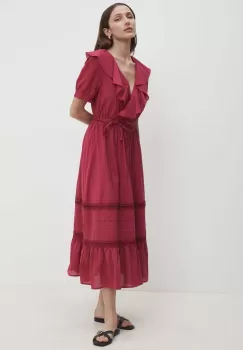 Answear Lab rochie din bumbac culoarea roz, midi, evazati imagine