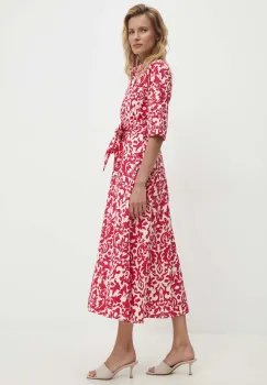 Answear Lab rochie din bumbac culoarea roz, midi, evazati imagine