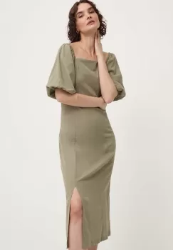 Answear Lab rochie din bumbac culoarea verde, midi, drept imagine