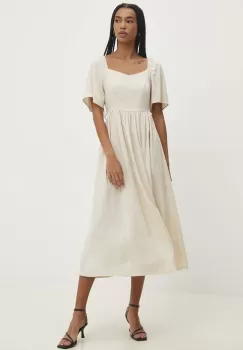 Answear Lab rochie din in culoarea bej, midi, evazati imagine