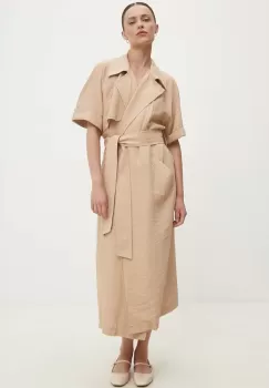 Answear Lab rochie din in culoarea maro, midi, oversize imagine