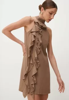 Answear Lab rochie din in culoarea maro, mini, drept imagine