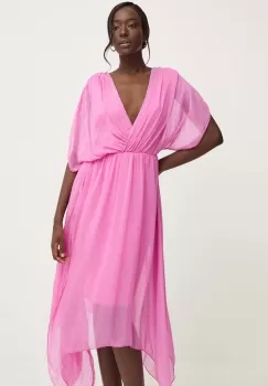 Answear Lab rochie din matase culoarea roz, midi, evazati imagine