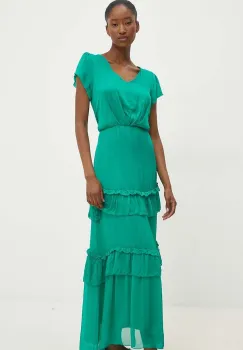 Answear Lab rochie din matase culoarea verde, maxi, evazati imagine