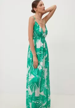 Answear Lab rochie din matase culoarea verde, maxi, evazati imagine