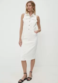 Answear Lab rochie jeans culoarea alb, midi, drept imagine