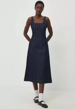 Answear Lab rochie jeans culoarea albastru marin, midi, evazati imagine