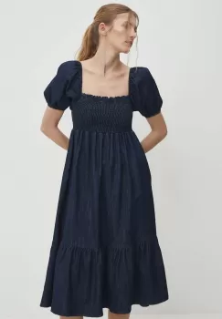 Answear Lab rochie jeans culoarea albastru marin, midi, evazati imagine