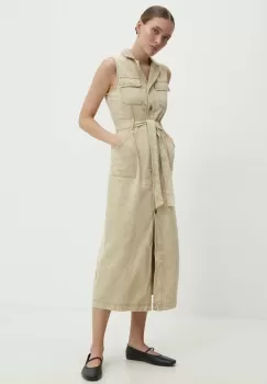 Answear Lab rochie jeans culoarea bej, midi, evazati imagine