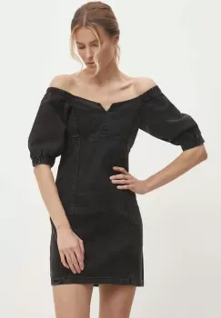 Answear Lab rochie jeans culoarea negru, mini, evazati imagine