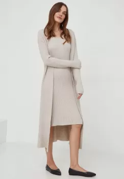 Answear Lab rochie si cardigan culoarea bej imagine