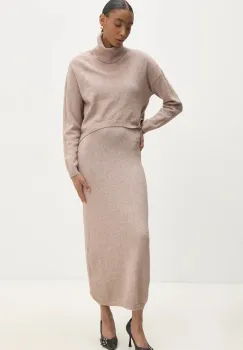 Answear Lab rochie si pulover culoarea bej imagine
