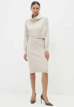 Answear Lab rochie si pulover culoarea bej, mini, mulata imagine