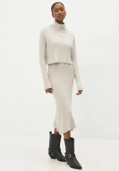 Answear Lab rochie si pulover culoarea bej, mini, mulata imagine