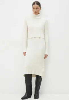 Answear Lab rochie si pulover culoarea bej, mini, mulata imagine