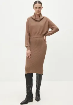 Answear Lab rochie si pulover culoarea maro, mini, mulata imagine