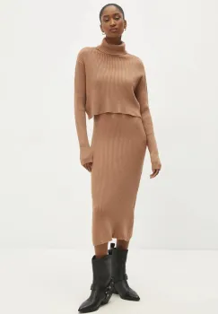 Answear Lab rochie si pulover culoarea maro, mini, mulata imagine