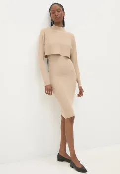 Answear Lab rochie si pulover culoarea maro, mini, mulata imagine