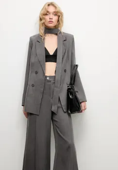 Answear.LAB sacou culoarea gri, cu doua randuri de nasturi, neted imagine