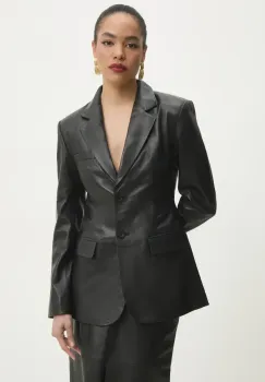 Answear Lab sacou de piele culoarea negru, un singur rand de nasturi, neted imagine