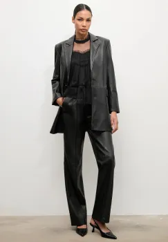 Answear.LAB sacou de piele culoarea negru, un singur rand de nasturi, neted imagine