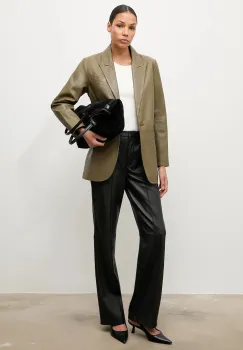 Answear.LAB sacou de piele culoarea verde, un singur rand de nasturi, neted imagine