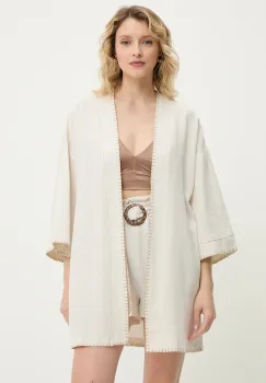 Answear Lab sacou din in culoarea bej, oversize, neted imagine