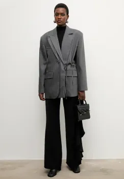 Answear.LAB sacou din lana culoarea gri, un singur rand de nasturi, neted imagine