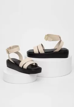 Answear Lab sandale de piele femei, culoarea bej, cu platforma imagine