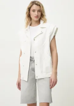 Answear Lab vesta de blugi femei, culoarea alb, de tranzitie imagine