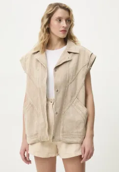 Answear Lab vesta de blugi femei, culoarea bej, de tranzitie imagine