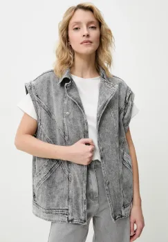 Answear Lab vesta de blugi femei, culoarea gri, de tranzitie imagine