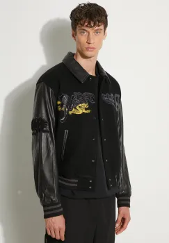 Awake NY geaca de lana Varsity Jacket culoarea negru, de tranzitie, oversize, SP24-OT001 imagine