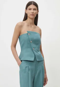 BA&SH bluza din amestec de in culoarea turcoaz, neted, 1H24GABR imagine
