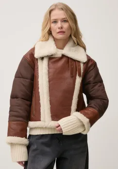 BA&SH geaca de piele EXPLORA femei, culoarea maro, de tranzitie, oversize, 1E25EXPL imagine