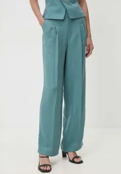 BA&SH pantaloni din amestec de in culoarea turcoaz, lat, high waist, 1H24GADW imagine