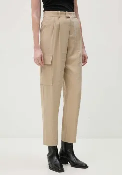 BA&SH pantaloni femei, culoarea bej, fason cargo, high waist, 1H24LOIK imagine