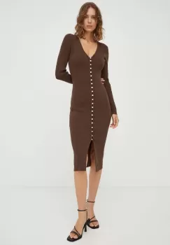 BA&SH rochie culoarea maro, midi, mulata imagine