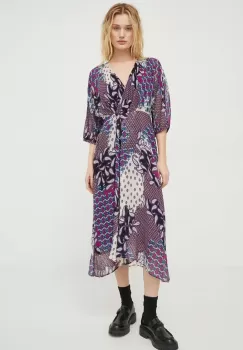 BA&SH rochie din amestec de matase culoarea violet, mini, evazati imagine