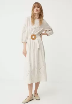 BA&SH rochie din bumbac ELVINA culoarea bej, midi, evazati, 1E24ELVI imagine