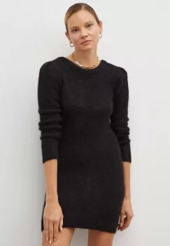 BA&SH rochie din lana culoarea negru, mini, mulata imagine