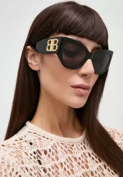 Balenciaga ochelari de soare femei, culoarea negru, BB0322S imagine