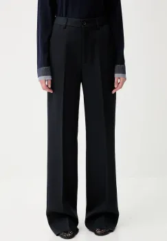 Bally pantaloni de lana culoarea bleumarin, lat, high waist, WTR03W imagine