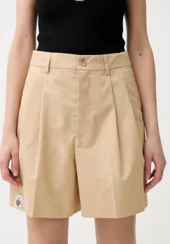 Bally pantaloni scurti culoarea bej, uni, high waist, WTR037 imagine