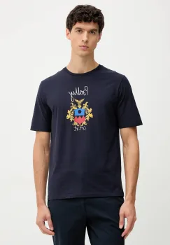 Bally tricou din bumbac culoarea bleumarin, cu imprimeu, MJE0AB imagine