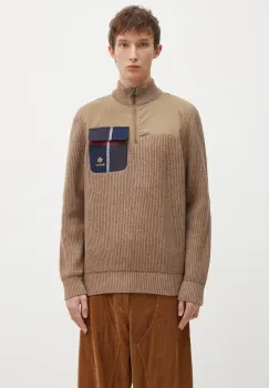 Baracuta pulover de lana Barbour x Baracut Miller Half Zip Knit barbati, culoarea bej, calduros, cu guler, BRMAG0192 imagine